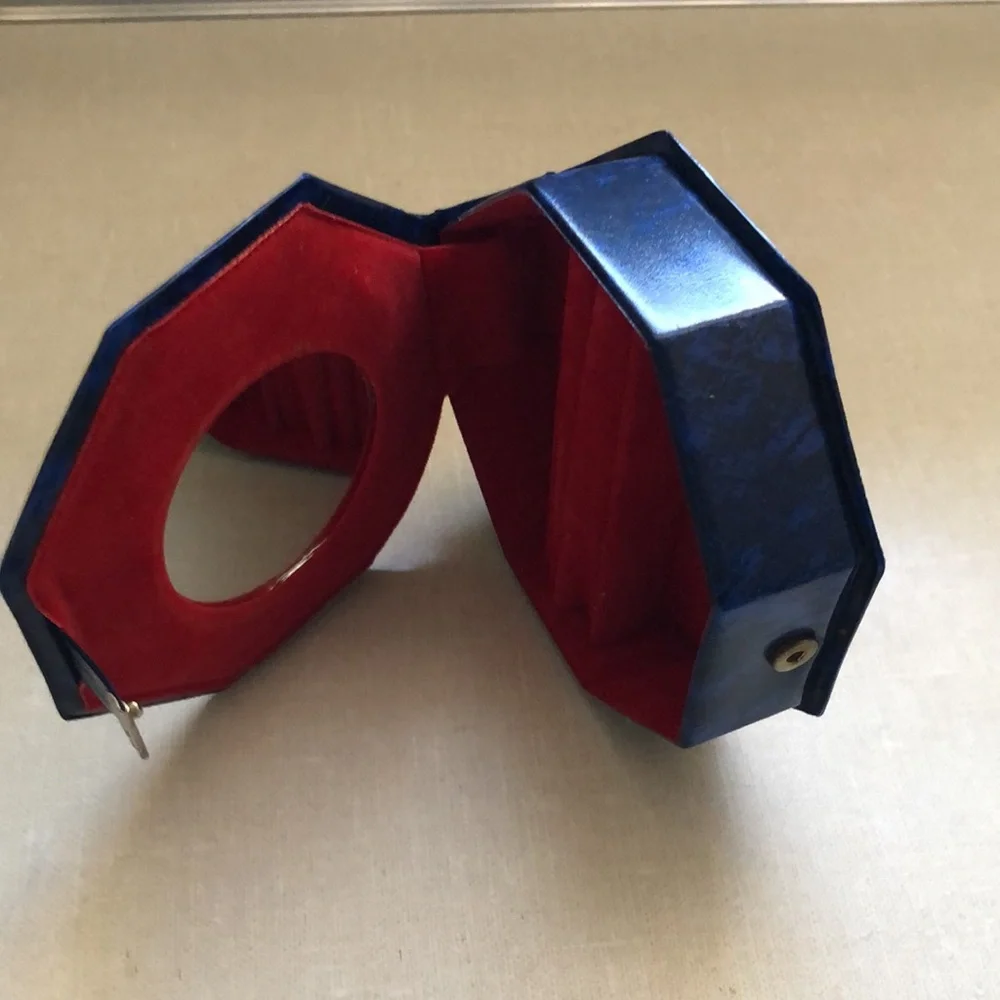 Octagon Shape Vinyl‎ VINTAGE Jewelry case with mirror Tapestry front